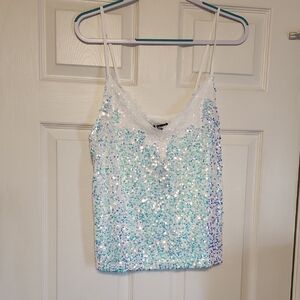 Sparkling Sequin White and Blue Camisole